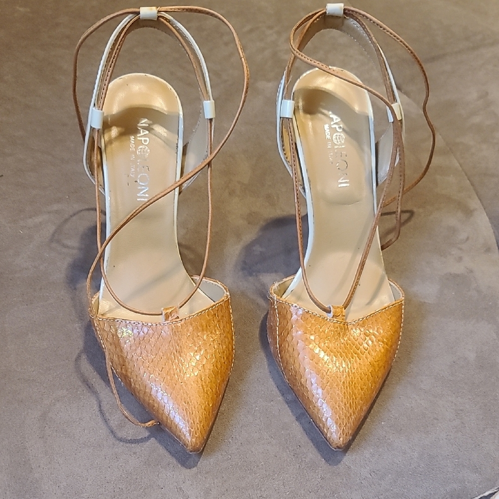 Napoleoni Tan Strappy Women's Heels - Picture 2 of 7